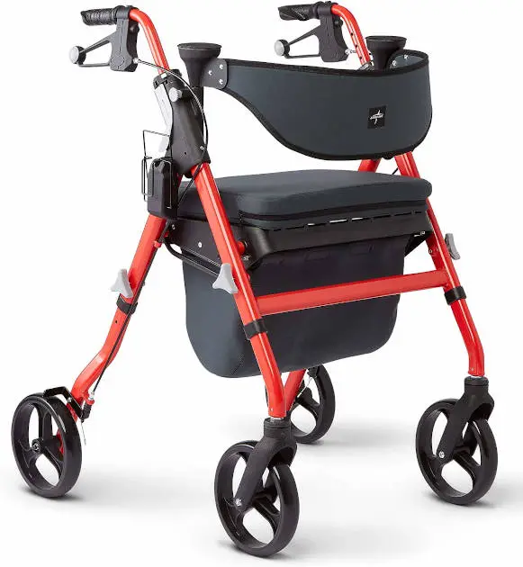 Medline Premium Empower Rollator Walker with Seat, Comfort Handles and Thick Backrest